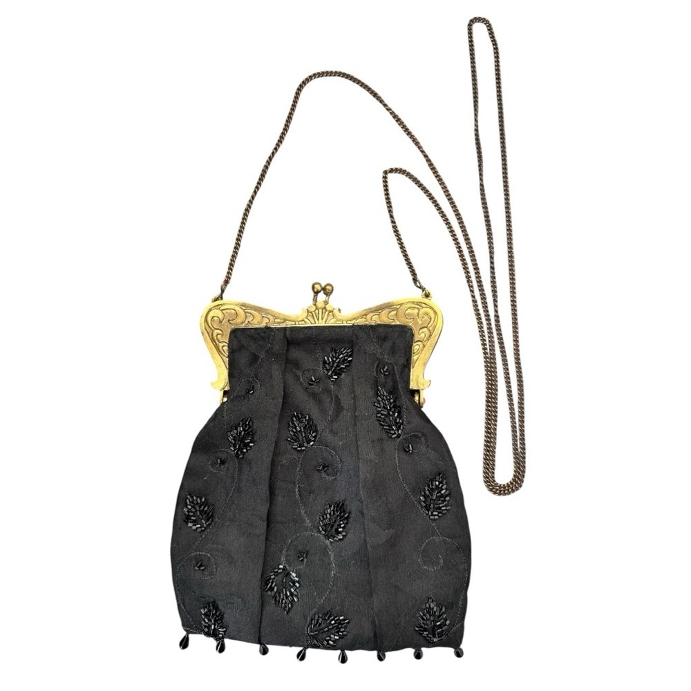 Vintage 100% Pure Silk Black Beaded Evening Bag